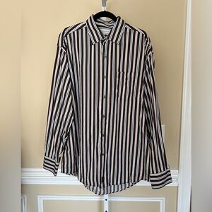Alex Cannon Brown Stripe 100% Cotton Button Up Long Sleeve Shirt Size XL